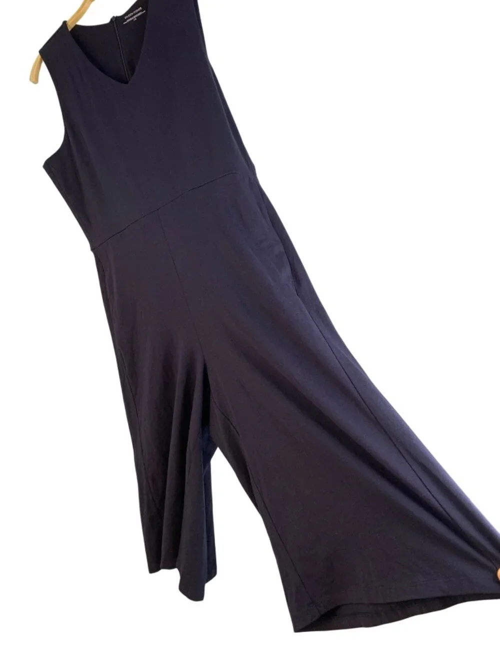 Eileen Fisher Cotton Stretch Jersey Wide Leg Jumpsuit Ink Navy Large NWT $298